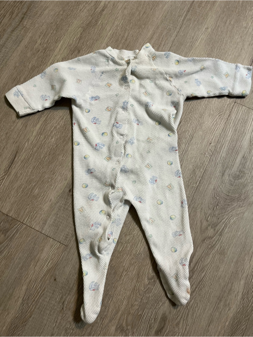Gerber White Vintage Textured Footed One-Piece with Pastel Animal & Ball Prints